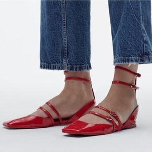 NWT ZARA Strappy Faux Patent leather Slingback Flats size 7.5